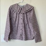 Ganni  NEW Floral Print Cotton Double-Collar Button Down Shirt Gray/Pink Sz 36 Photo 1