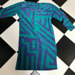 Joseph Magnin Vintage 80s  Boat Neck Silk Geometric Teal Purple Sheath Dress sz 6 Photo 4
