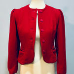 Vintage Christmas Red 60s Pure Wool Cropped Blazer Jacker, Size Small Photo 0