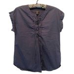 J.Crew Navy Cotton Lace Up Front Rolled Cap Sleeve Top size 2 Photo 0