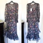 Cinq A Sept Dress Marianne Floral Silk Organza Tie Wedding Black Multi 0 NWT Photo 1