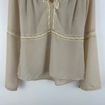 MILANO Vintage 90s Creme Beige Coquette Lace Wide Sleeve Semi Sheer Flowy Blouse Tan Size M Photo 2