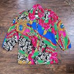 Diane Freis • vintage blouse colorful zebra floral tie neck beaded fringe Pink Size XL Photo 0