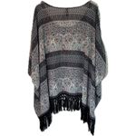 Massini Black and Gray Poncho Sweater with Fringe Photo 1