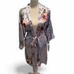 Linea Donatella NWT  Blue Floral Print Satin Wrap Robe Size Small / Medium Bridal Photo 1