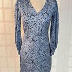 Soul of Mu NWT Blue Satin Long Sleeve Animal Print Mini Dress Size Small Photo 0