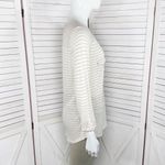 89th & Madison Striped Shirt V Neck Pocket Tee Roll Sleeve Beige White‎ Medium Tan Photo 2