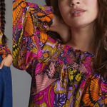 Anthropologie Alexandra Farmer x Pink Butterfly Print Puff Sleeve Blouse NEW Photo 0