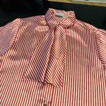 Vintage Russ Red and White Striped Blouse with Bow size women’s 14 made in USA Photo 2