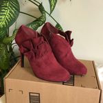 Call it spring Burgundy Suede Stiletto Booties with Bows Photo 0