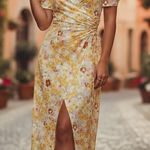 ASTR Martina Midi Dress in Yellow Rust Floral Size Small NWT Photo 0