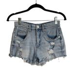 BLANK NYC Wedge Short Distressed Light Wash Denim Shorts Photo 0