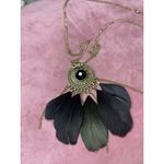 Boho Vintage Gold Tone Black Feather Fringe Statement Necklace Photo 1