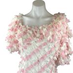 ASOS Design Pink White 3D Floral Ruffle Short Puff Sleeve Bodysuit Top Size 16 Photo 3