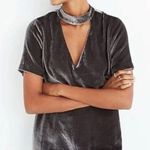 Madewell ‎ Gray Velvet Choker V Neck Blouse Top Size Small Velour Photo 0