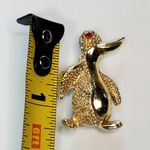 Vintage Gold Tone Penguin Red Rhinestone Eye Scatter Brooch Pin 1.25" Small Photo 2