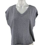 Madewell  Black White Linen Striped V Neck Drop Sleeve T Shirt Tee Top Size M Photo 0