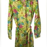 Lilly Pulitzer  MD Blue Eyed Girl Print Roll Tab Shirt Shirt Dress Tropical Beach Photo 0
