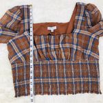 Gianni Bini Brown Plaid Smocked Crop Top Long Puff Sleeve Square Neck Sz 10 New Photo 11