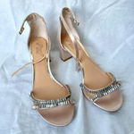 Badgley Mischka Jewel Joanne Embellished Block Heel Sandal‎ Champagne Cream 9 Tan Photo 0