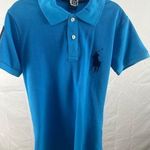 Ralph Lauren VINTAGE Blue Polo Shirt Womens Medium Black Big Pony Number 3 Photo 0