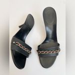 Gucci Black Leather Capri Kittle heel mules with web and chain link details 8.5 Photo 1
