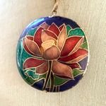 Vintage Cloisonné Lotus Flower Pendant Necklace Photo 6