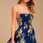 Lulus ✨Lulu’s Fairytale Bliss Navy Blue Floral Print Skater Sz Large Dress✨ Photo 0