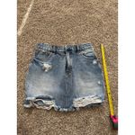 Distressed Denim Skirt Mini Blue Jean Frayed Hem‎ Rips Women's Photo 2