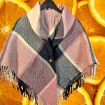 Chic Plaid Poncho Cape Scarf Wrap Button Closure Fringe Trim For Women Pink Size XL Photo 0