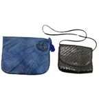 Lot of 2 Vintage Woven Bags VALERIE Blue Clutch W/Flower & ITALY Black Crossbody Photo 1
