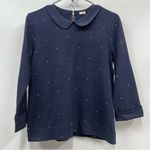 J.Crew Navy Blue Shirt Peter Pan Collar Polk a dot blouse 3/4 sleeves cotton zip back S Photo 0