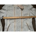 Sundance Blazer Jacket Tweed Fringe Light Blue Zip Cotton Woven Moto Pockets Size 14 Photo 3