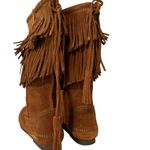 Minnetonka Boots Fringe Side Zip Moc Boots Suede Flats Photo 4
