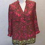 Banana Republic  lime green bright pink v-neck blouse Photo 0