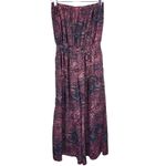 Elan Satin Paisley Strapless Cropped Wide Leg Jumpsuit in Navy/Pink Photo 4