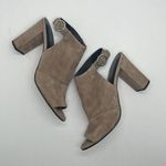 via spiga  Women's Suede Leather Tan Open Toe Buckle Sling Bootie Block Heel 10 Photo 0