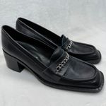 Free People Hayden Black Leather Heeled Loafers Chain Accent Size 41 US 10 Photo 3