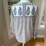 J.Crew White Blue Burgundy Block Floral Print Cotton Tie Front Tunic Top Sz 00 Photo 4