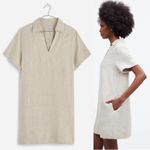 Madewell NEW V-Neck Mini Dress in 100% Linen Natural Tan XS Minimalist Normcore Photo 2