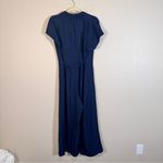 Max Studio  Navy Blue Wide Leg Jumpsuit Womens M Short Sleeve Classic Preppy Work Photo 4