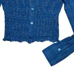 Aeropostale  Shirt Womens Small Blue Plaid Smocked Off Shoulder Button Front Photo 9