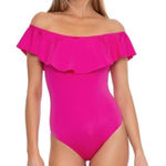Trina Turk  Size 2  One Piece Off The Shoulder Bathing Suit Swimwear Ruffle Photo 0