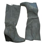Fergalicious women size 7.5 gray leather tall knee boots comfortable heeled shoe Photo 0