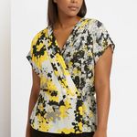 New York & Company Yellow and Black Abstract Floral Blouse. Size Photo 0