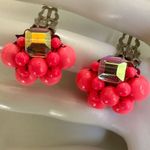 Hot pink beaded cluster vintage rhinestone clip on earrings Photo 1