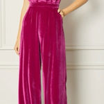 Entro NWT  Strapless Velvet Jumpsuit Raspberry Pleated Wide Leg Pockets Sz Large Photo 0