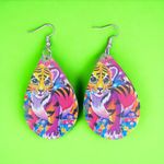 Lovely Tiger Design Waterdrop Colorful Wooden‎ Drop Dangle Earrings Photo 2