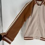 Hem & Thread Brown Pink Snap Front Varsity Bomber Jacket Metallic Sleeve Stripe Photo 4