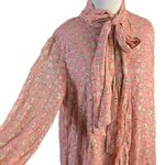 Anthropologie  Maeve Long Sleeve Tie Neck Mini Dress Pink Rose Metallic Large NWT Photo 5